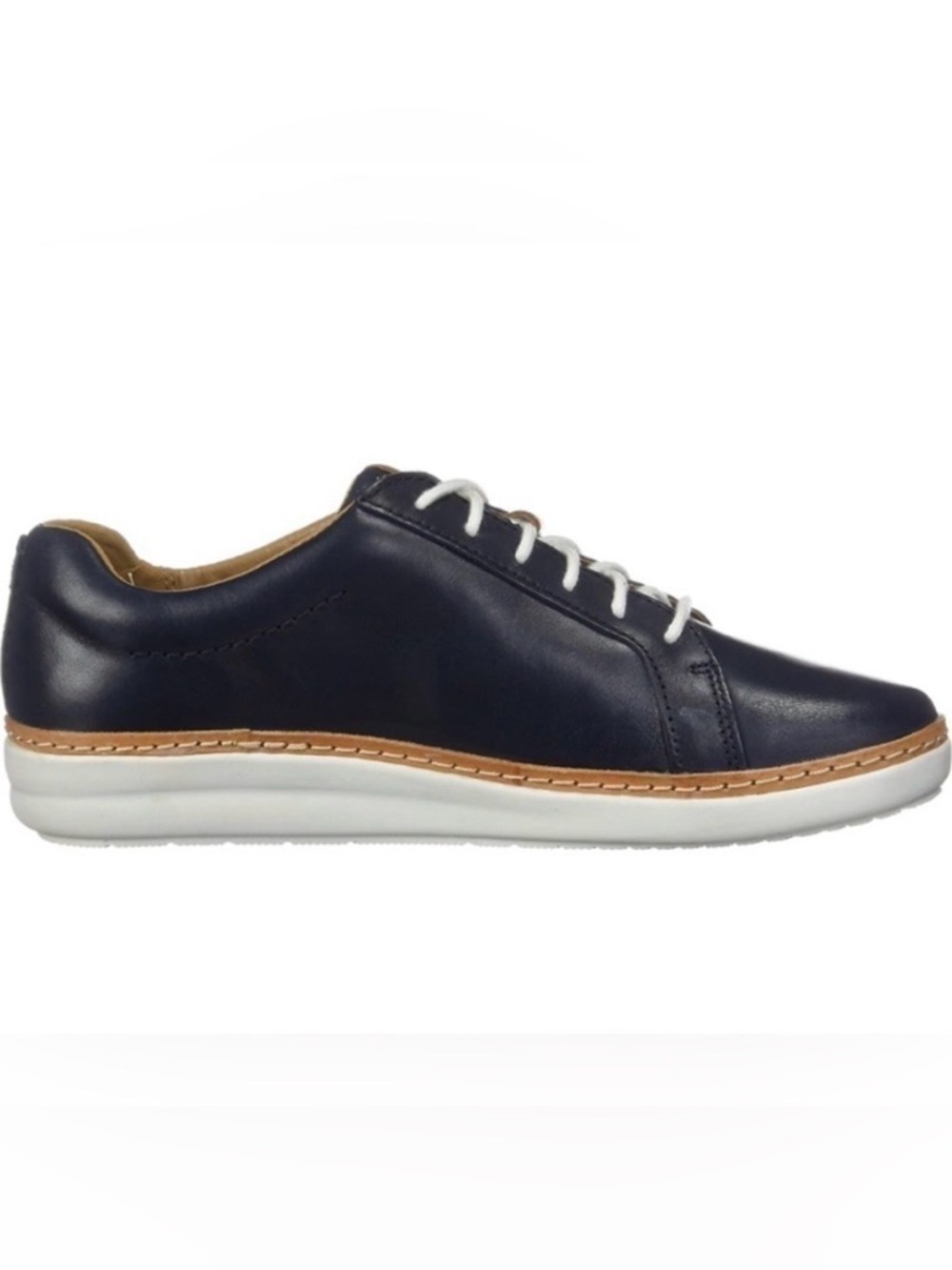CLARKS Unstructured Amberlee Rosa Lowtop Leather Comfort Navy Sneakers Size 9.5